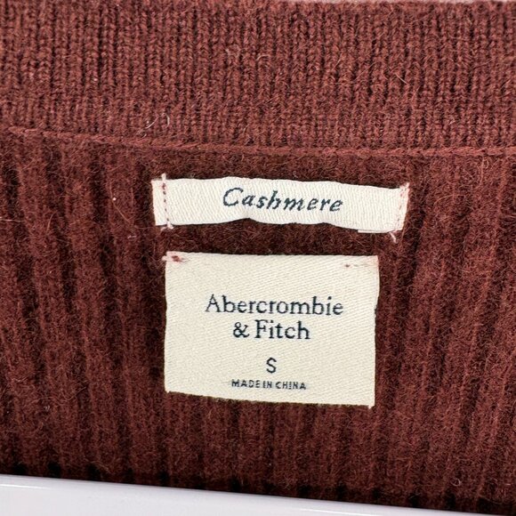 Abercrombie & Fitch Cashmere Feel Ribbed Button Cardigan Sweater Brown Small - Picture 9 of 9